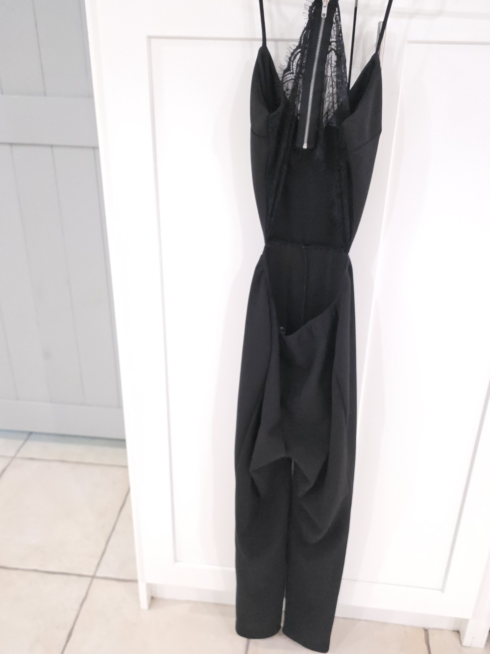 Fashion Nova Black Medium Lace-Trim Jumpsuit